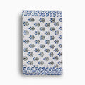 Hand block print table runner in white with oxford blue floral buti pattern