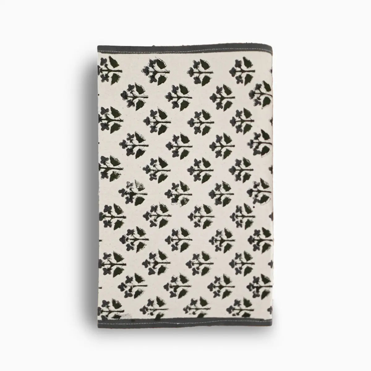 Hand block print table runner in white with black floral buti pattern