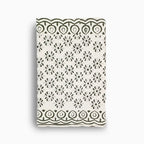 Hand block print table runner in white with black abstract floral pattern