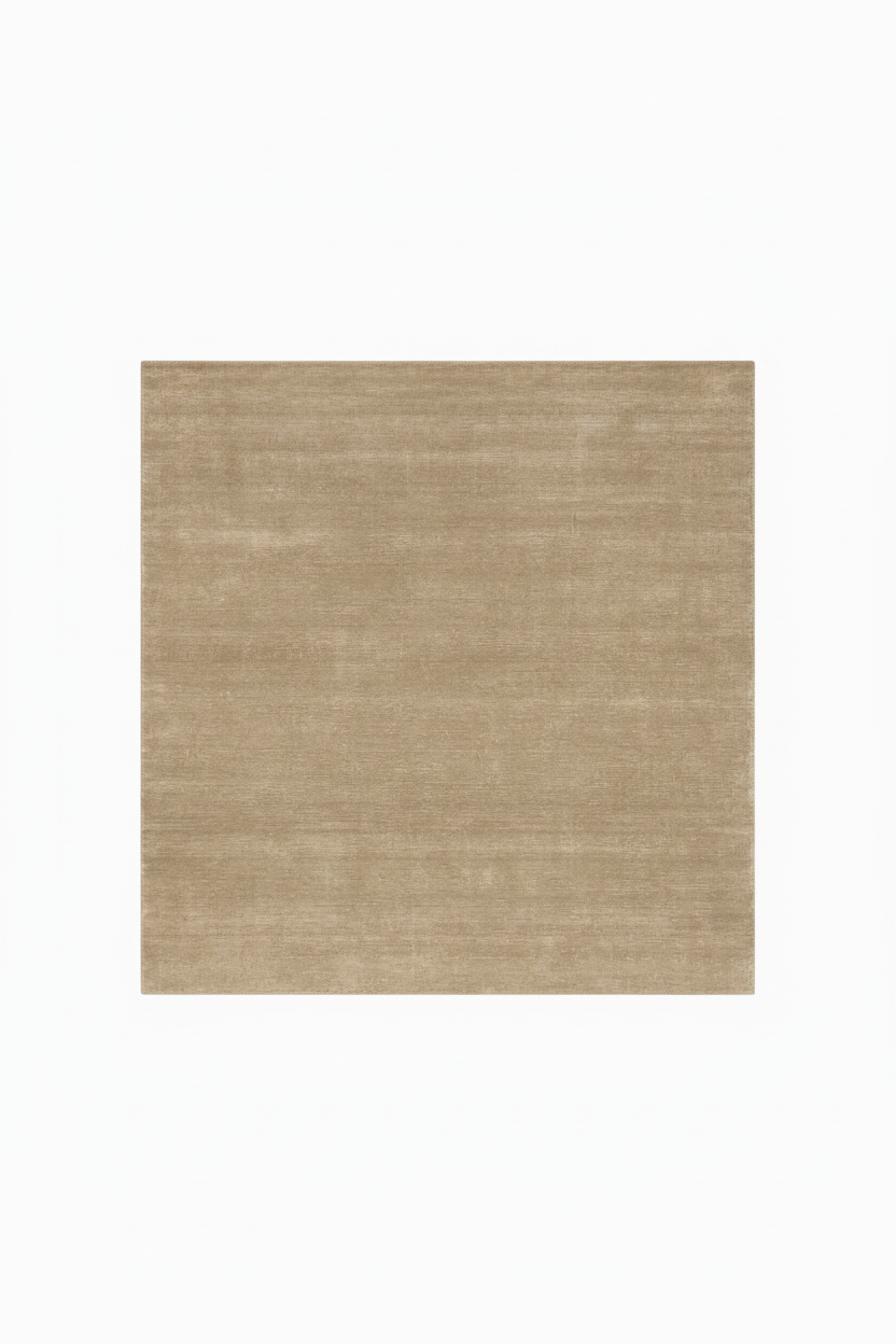 Beige rug with a subtle pattern on a white background