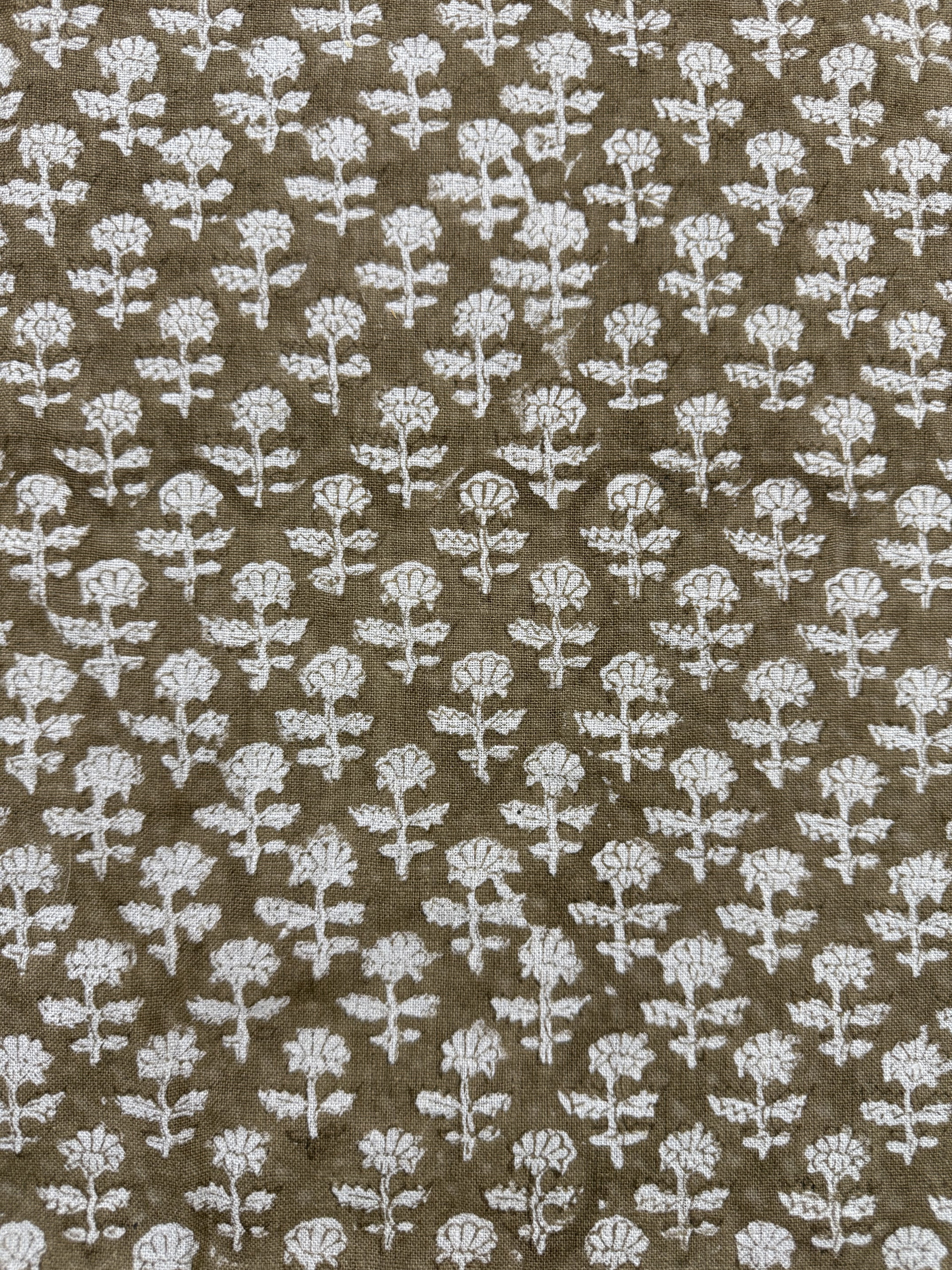 Iris Linen Block Print Dark Brown Linen Fabric