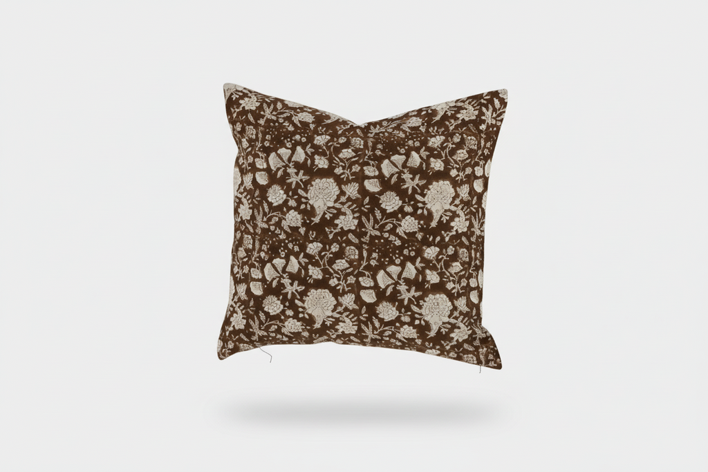 Vivian Botanical Print Otter Brown Pillow Cover 26" x 26" Double Sided Pillow Covers