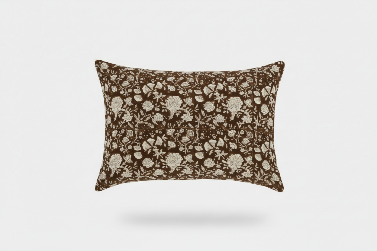 Vivian Botanical Print Otter Brown Pillow Cover 16" x 42" Double Sided Pillow Covers