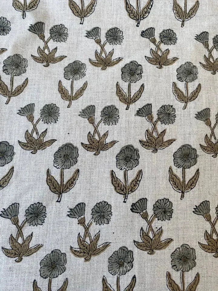 58" inches Hand Block Printed Linen Fabric , Home Decor Best Linen Fabric for decor, pillows ,upholstery, curtain - Maple Village Lane