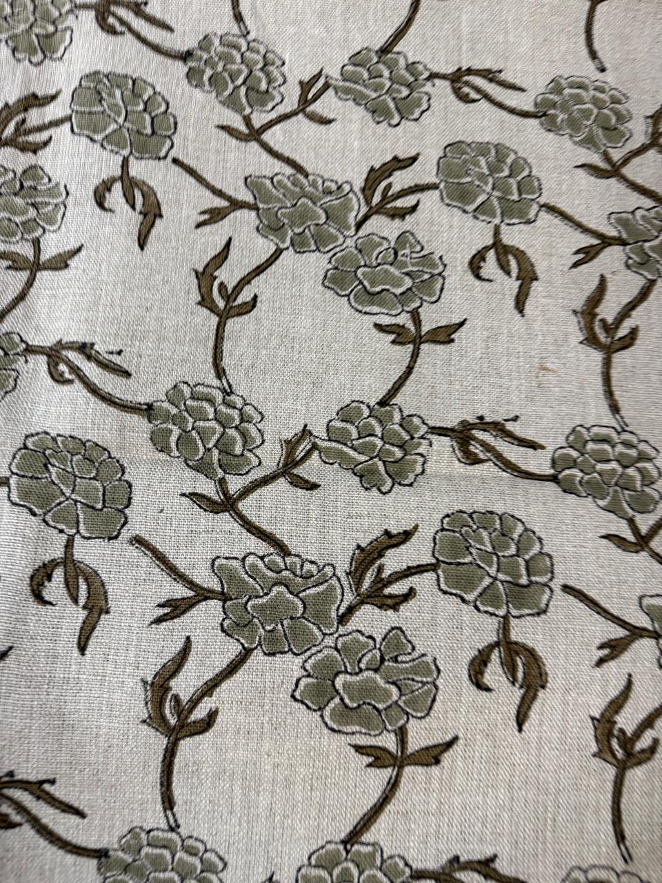 Edward Indian Hand Block Print Linen Fabric Sage Green Linen Fabric