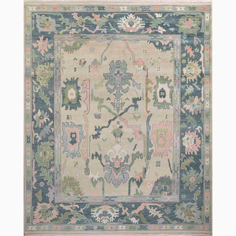 Wild Rose Hand-Knotted Wool Oushak Rug 12' x 18' Hand-Knotted