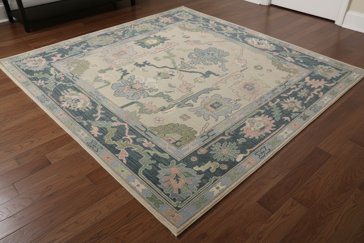 Wild Rose Hand-Knotted Wool Oushak Rug 8' x 8' Hand-Knotted