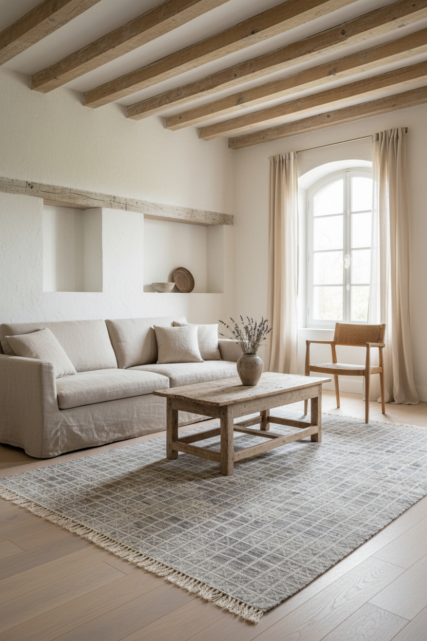 Textured gray rug with a subtle pattern on a white background