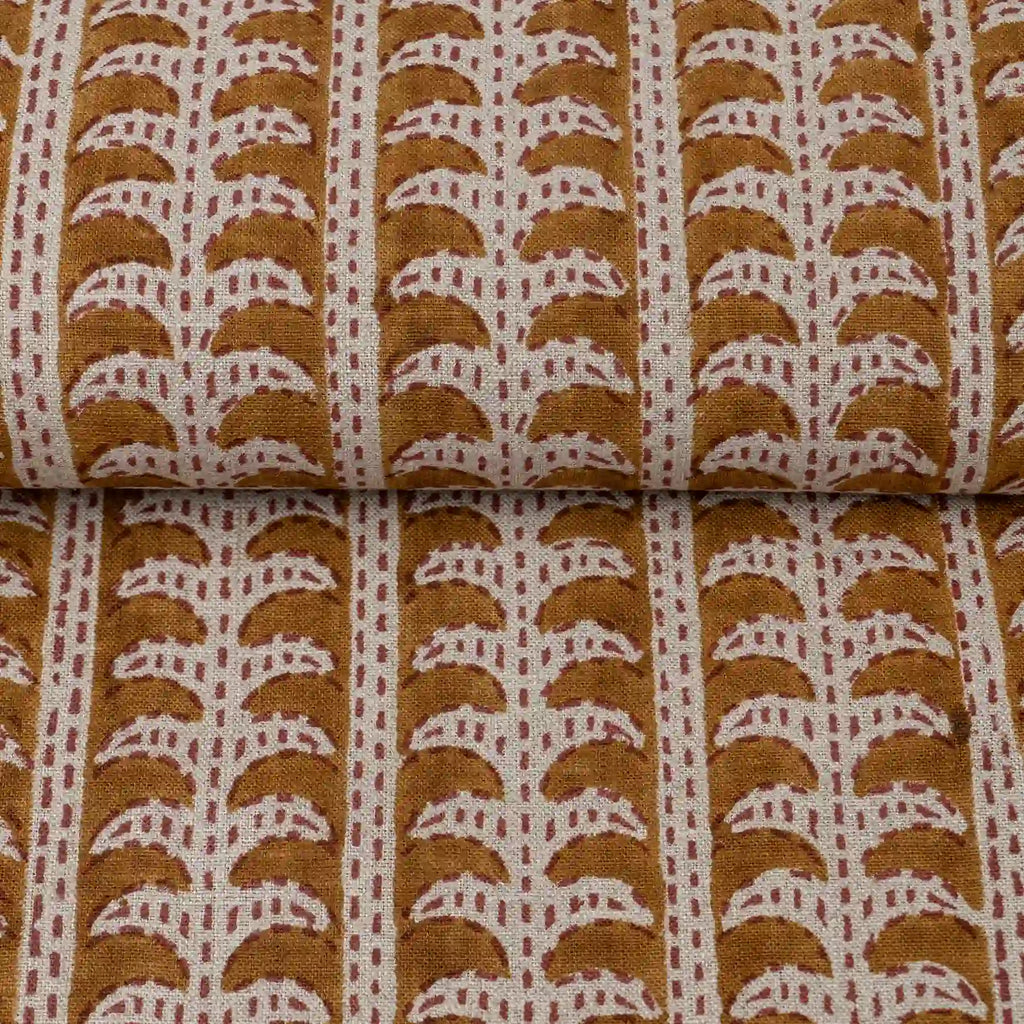Wrenwood Mustard Linen Fabric by the Yard
