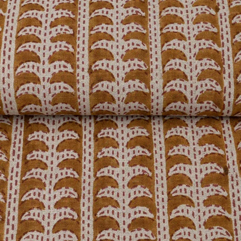 Wrenwood Mustard Linen Fabric by the Yard