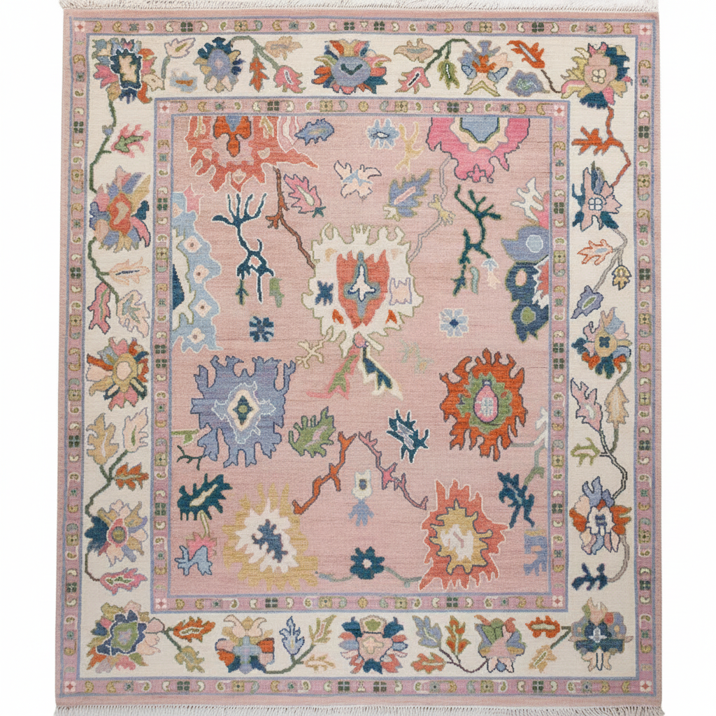 Zinnia Hand-Knotted Wool Oushak Rug 8' x 8' Hand-Knotted