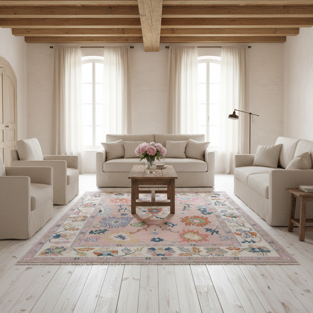 Zinnia Hand-Knotted Wool Oushak Rug Hand-Knotted