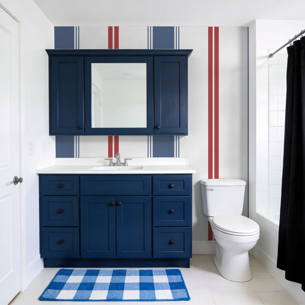 Fletcher Stripe (Blue and Red) Wallpaper