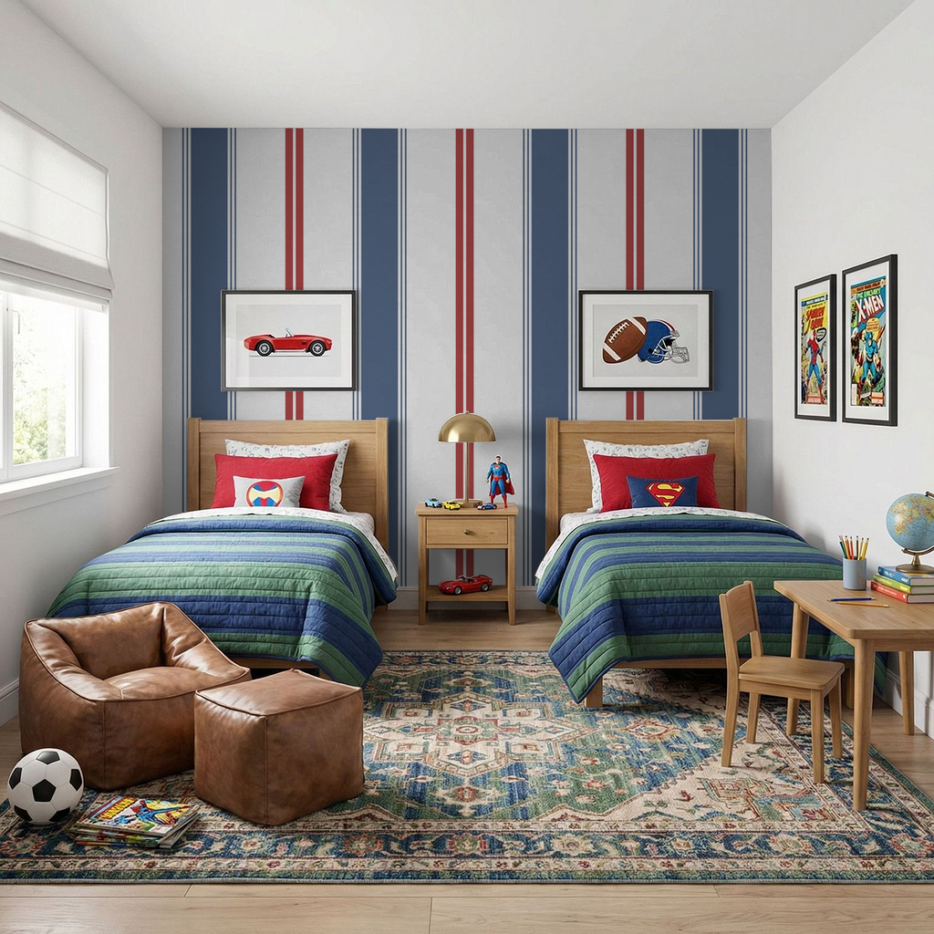 Fletcher Stripe (Blue and Red) Wallpaper