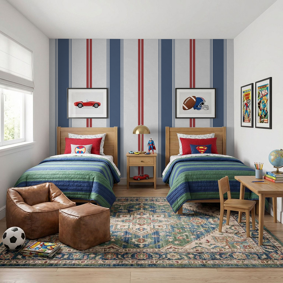 Fletcher Stripe (Blue and Red) Wallpaper