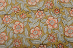 Shelby Hand Block Printed Cotton Fabric Yard Mustard Black outline Cotton Fabric