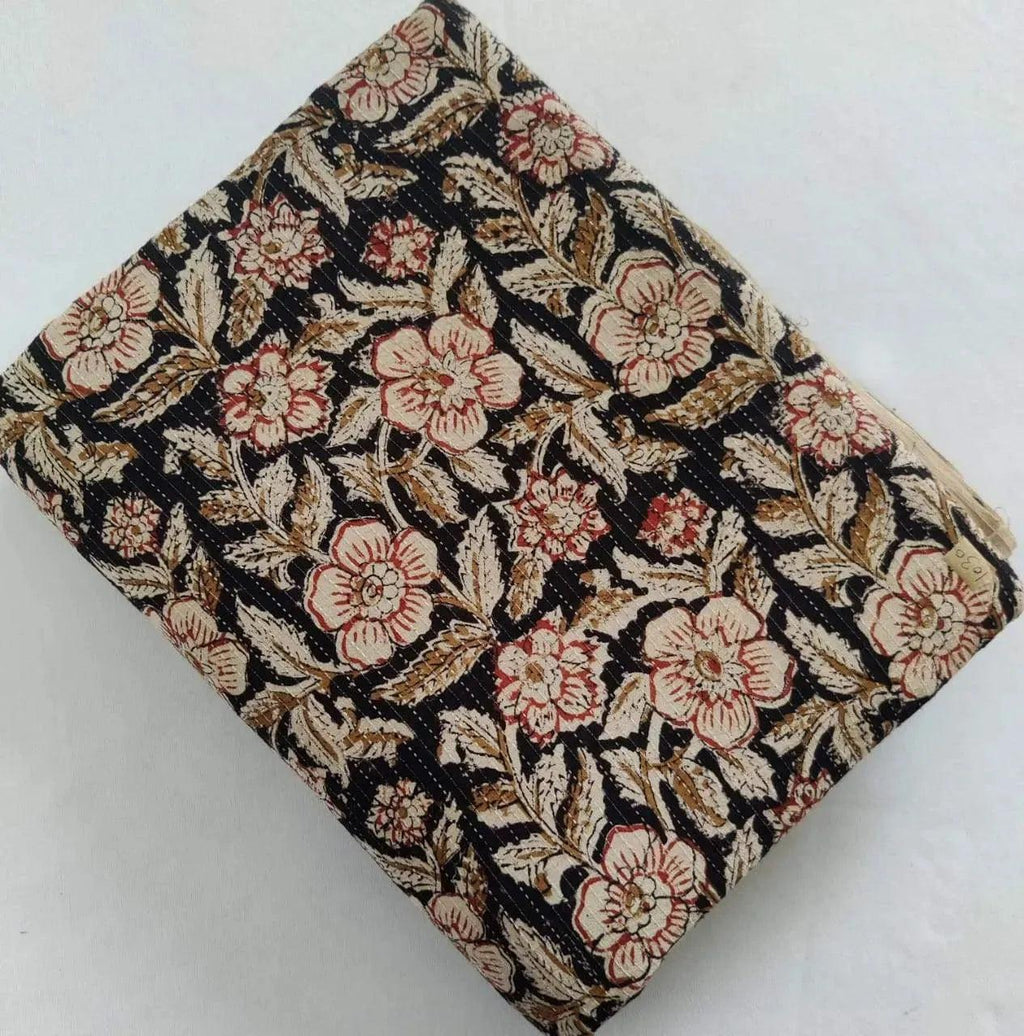 Shelby Hand Block Printed Cotton Fabric Yard Black Brown Black Outline Cotton Fabric