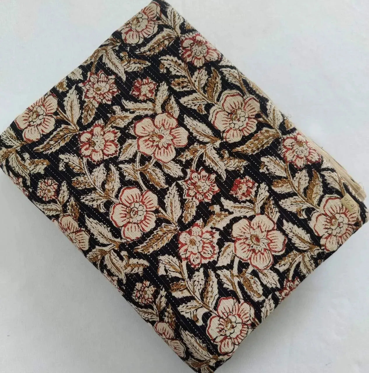 Shelby Hand Block Printed Cotton Fabric Yard Black Brown Black Outline Cotton Fabric