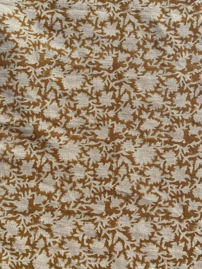 Jamia Hand Block Printed Linen Fabric Mustard Off-White Linen Fabric