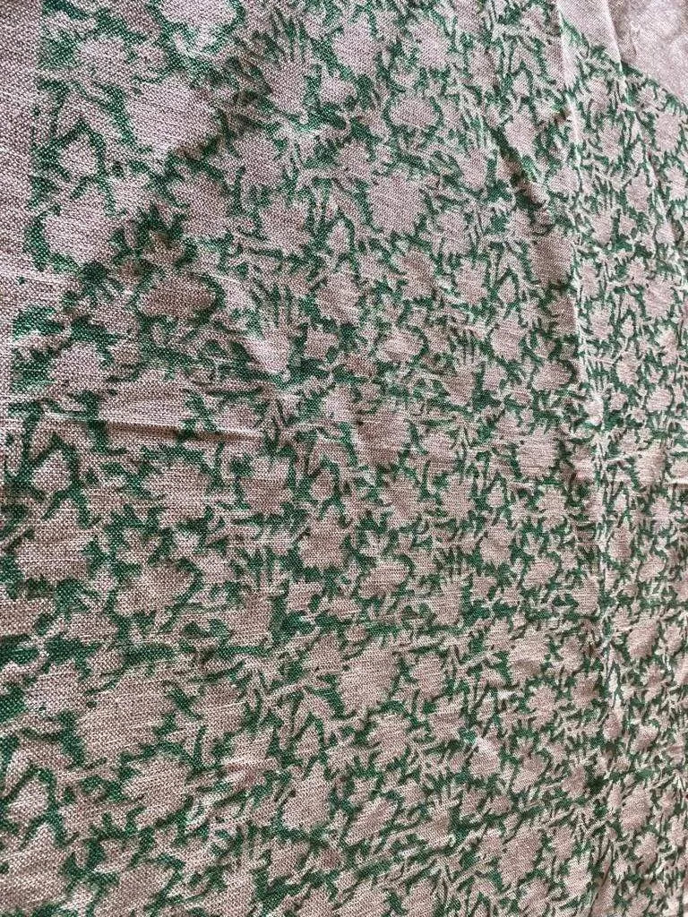 Jamia Hand Block Printed Linen Fabric Green Linen Fabric