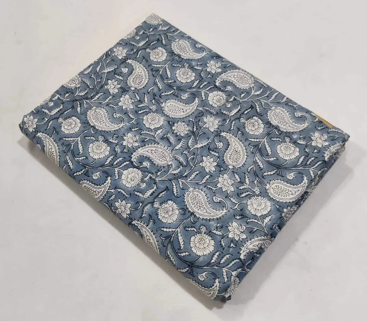 Jenny Hand Block Printed Cotton Fabric By Yard Yard Grey Black outline and white Cotton Fabric