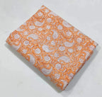 Jenny Hand Block Printed Cotton Fabric By Yard Yard Orange Dark Brown White Cotton Fabric