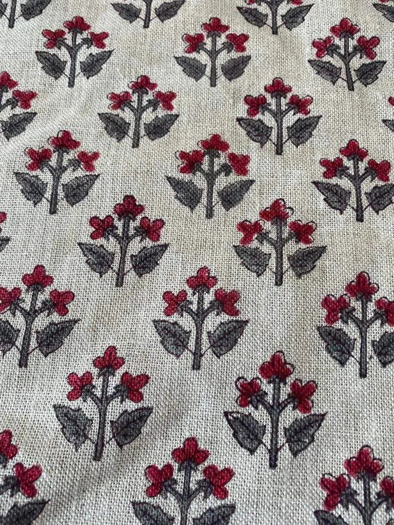 Gabby Natural Upholstery Fabric Red Green Linen Fabric