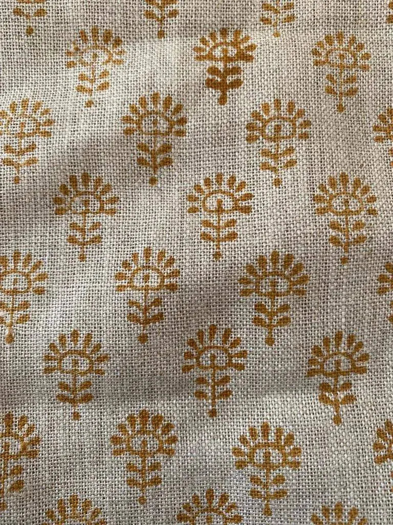 Siena Hand Block Printed Linen Mustard Off-White Linen Fabric