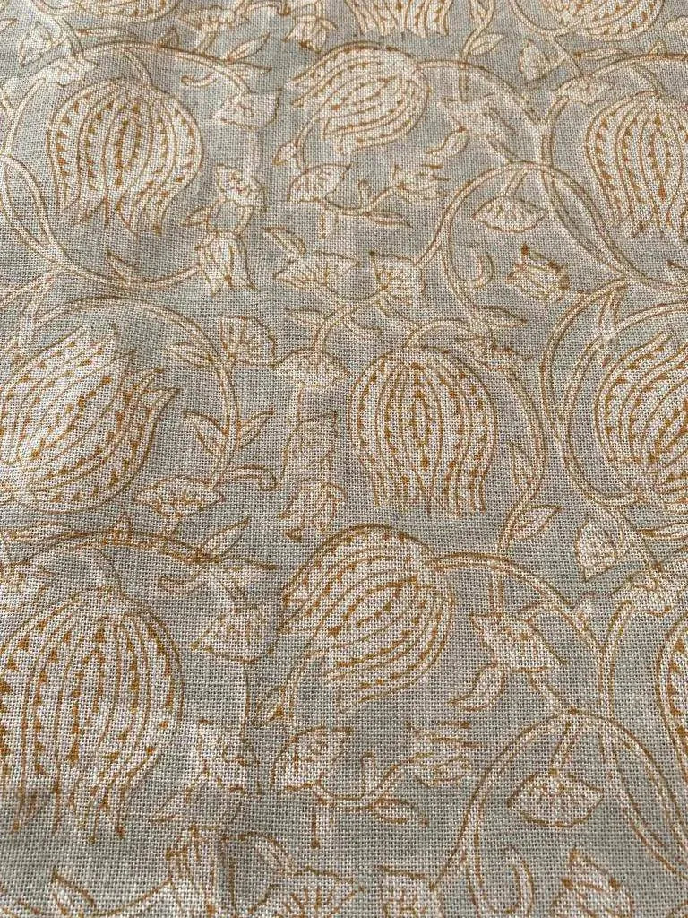 Vivienne Block Print Upholstery Linen Fabric Pale Blue with Golden Outline Linen Fabric