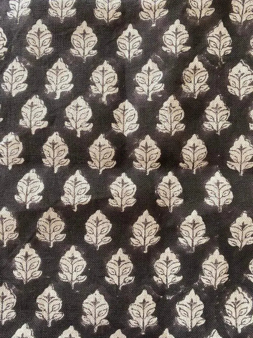 Sansa Handloom Linen Block Print Fabric Black off white Linen Fabric