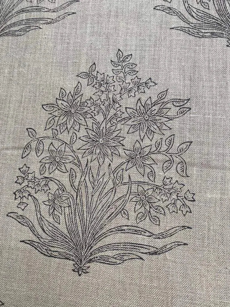 Danielle Indian Block Print Linen Black Off white Linen Fabric