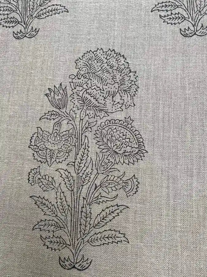 Veda Hand Block Linen Black Linen Fabric