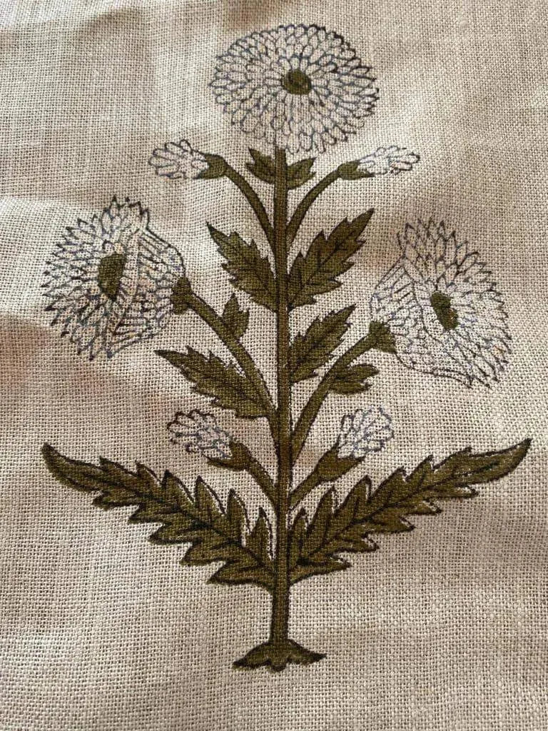 Nikita Hand Block Printed Linen Fabric White Linen Fabric