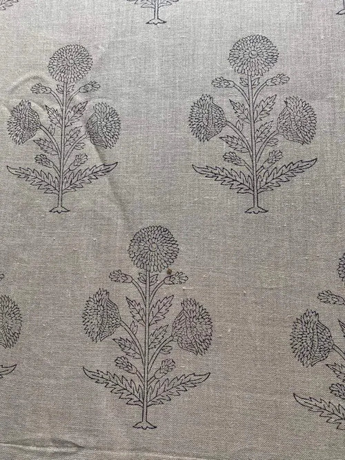 1 Yard Cut Out-Nikita Hand Block Printed Linen Fabric 1 Yard Black Linen Fabric