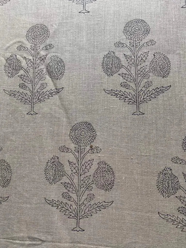 1 Yard Cut Out-Nikita Hand Block Printed Linen Fabric 1 Yard Black Linen Fabric