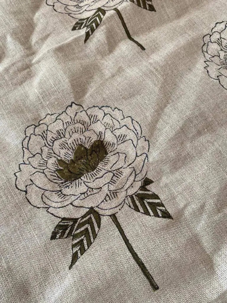 Ines Block Printed Linen Fabric White Linen Fabric