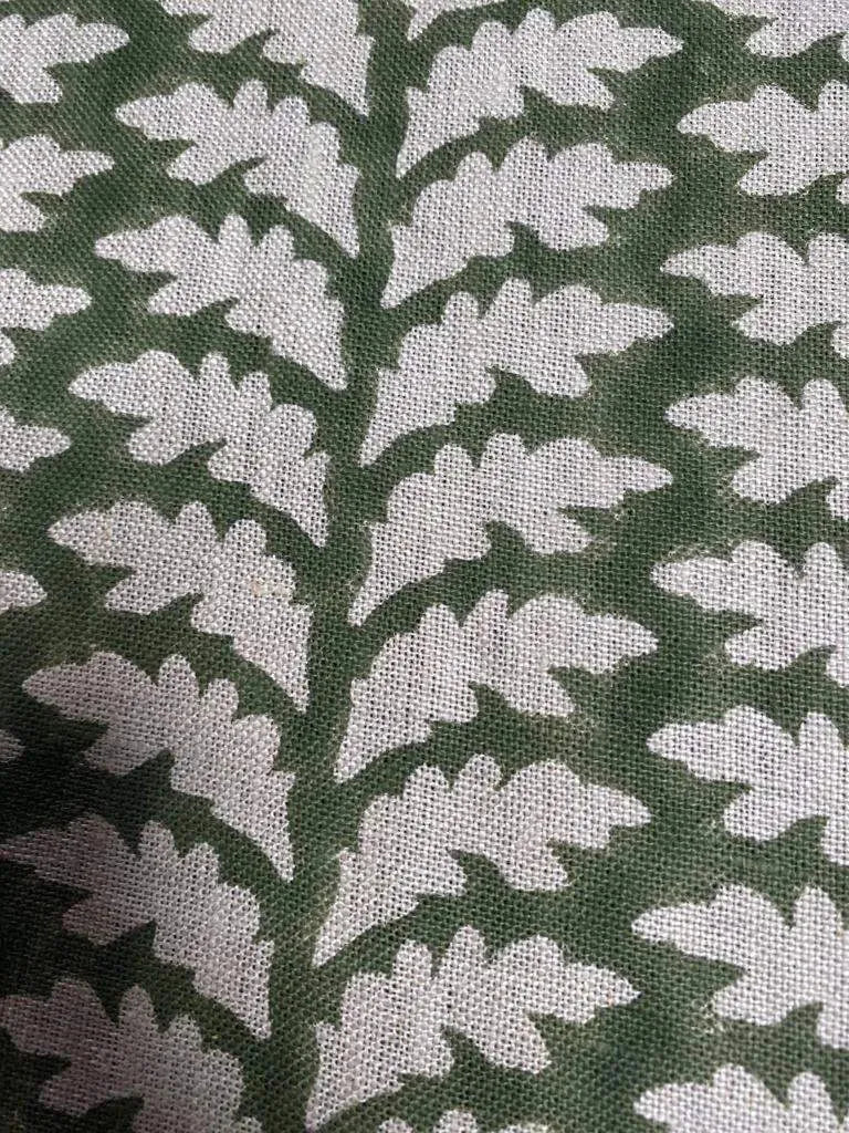 Scottie Hand Block Printed Linen Fabric Green Beige Linen Fabric