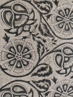Agnes Hand Block Printed Lenin Upholstery Fabric Black Black outline Linen Fabric
