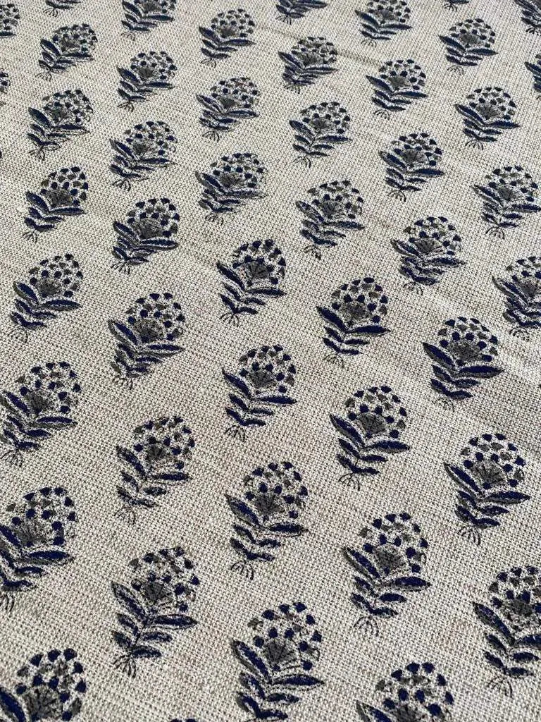 Nitika Block Print Heavy Linen Fabric for Designer Upholstery Linen Fabric