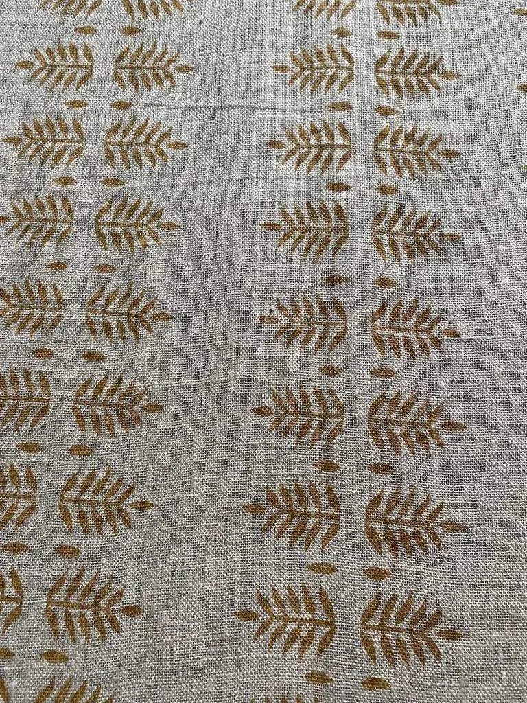 James Block Printed Upholstery Linen Fabric Mustard Off-White Linen Fabric