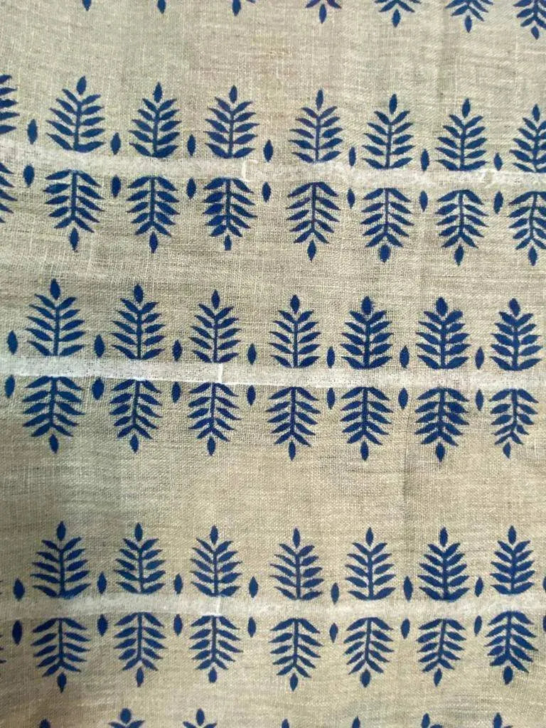 James Block Printed Upholstery Linen Fabric Blue Linen Fabric