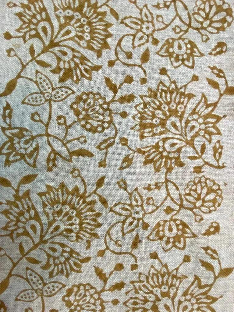 Willa Hand Block Printed Linen Mustard Off-White Linen Fabric