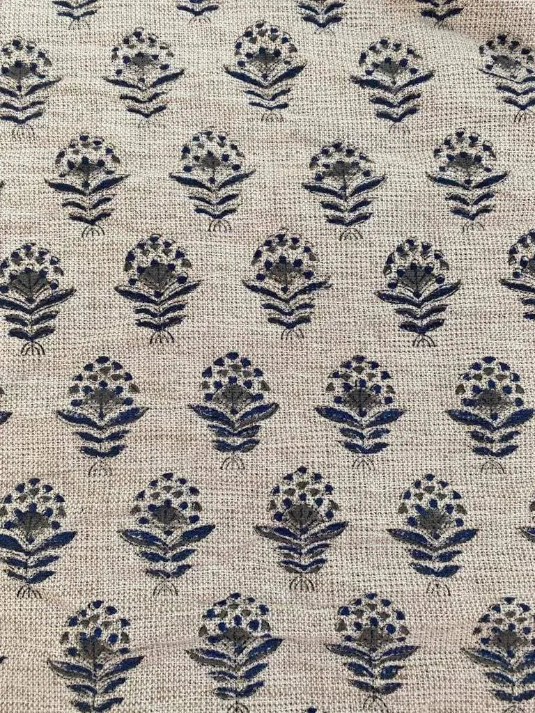 Nitika Block Print Heavy Linen Fabric for Designer Upholstery Blue Linen Fabric