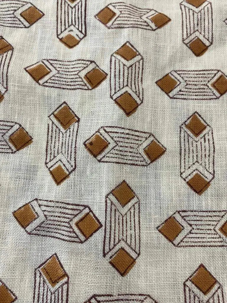 Papier Print Flower Heavy Linen Fabric Dark Brown Linen Fabric