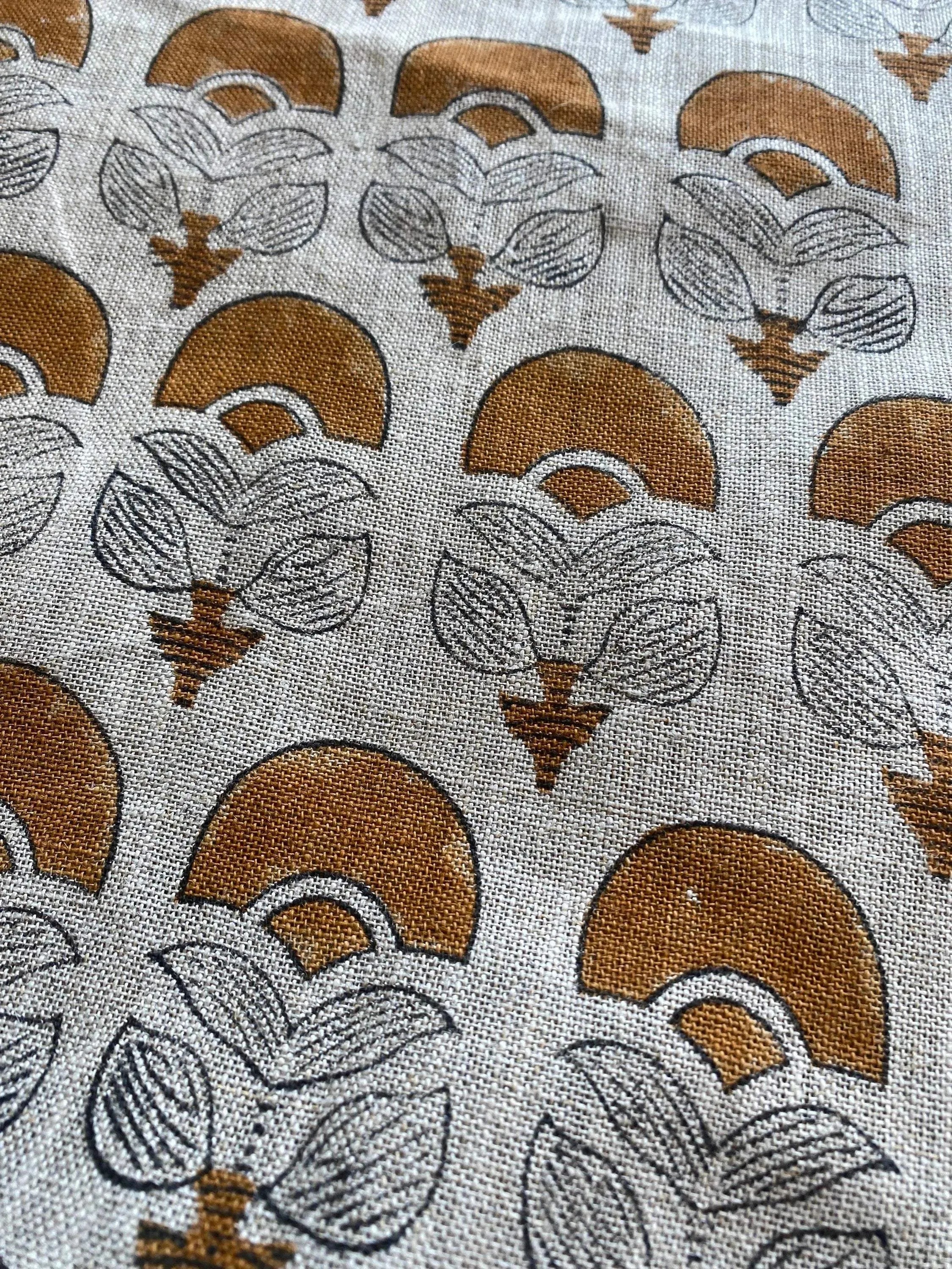 Hepburn Block Print Linen Fabric Brown Black Grey Linen Fabric