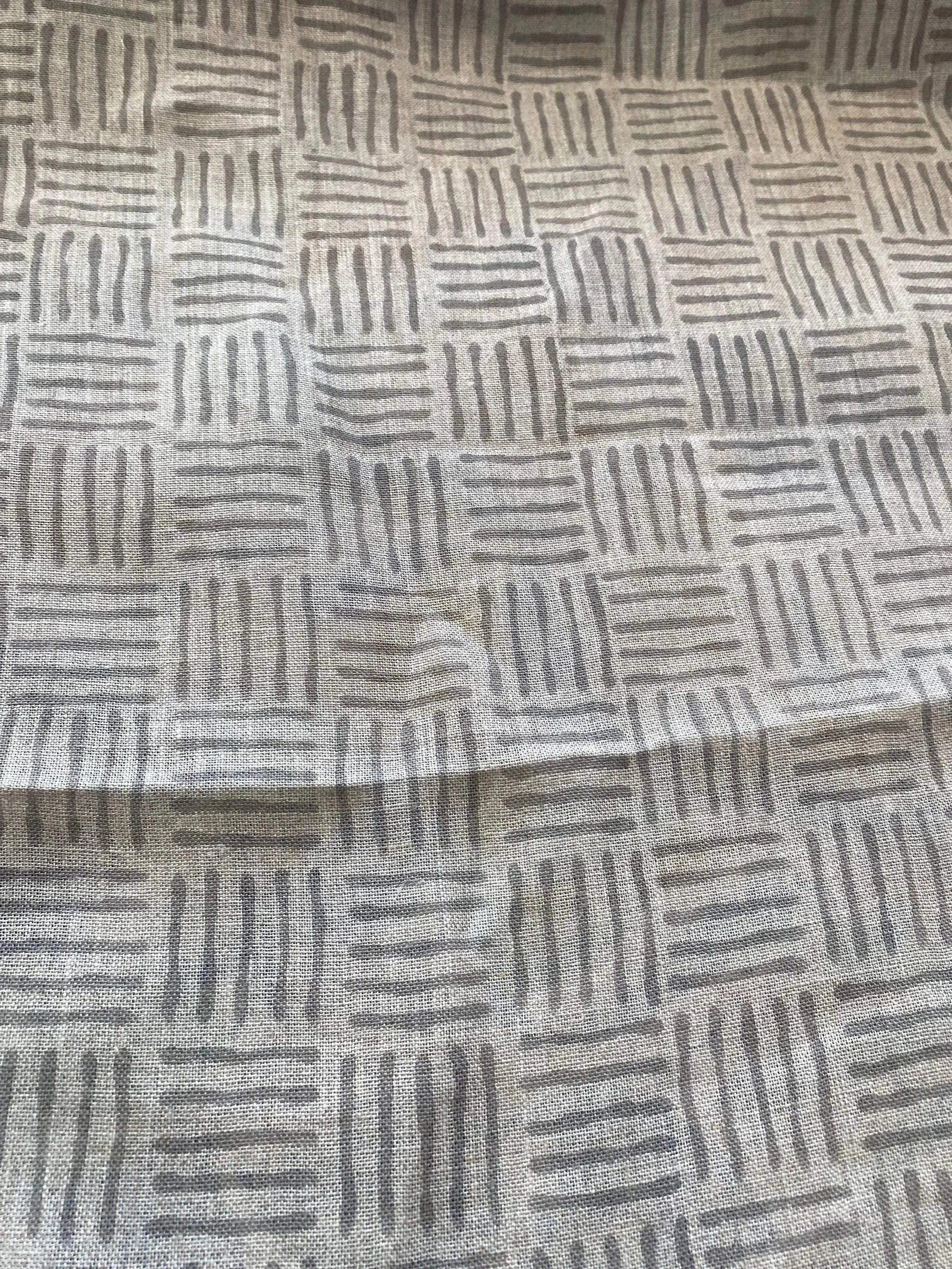 Danny Designer Hand Block Print Linen Gray Linen Fabric