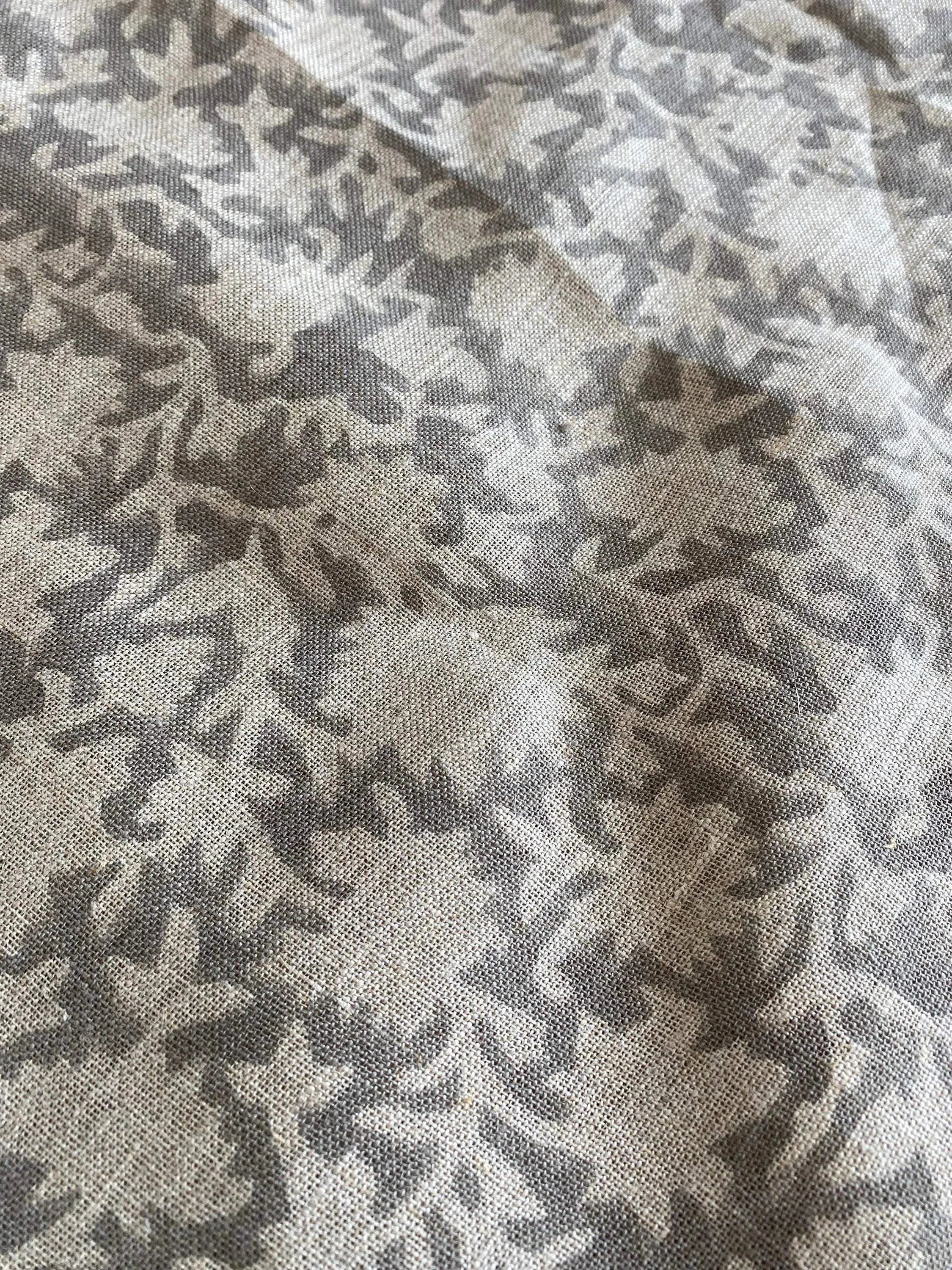 Jamia Hand Block Printed Linen Fabric Gray Linen Fabric