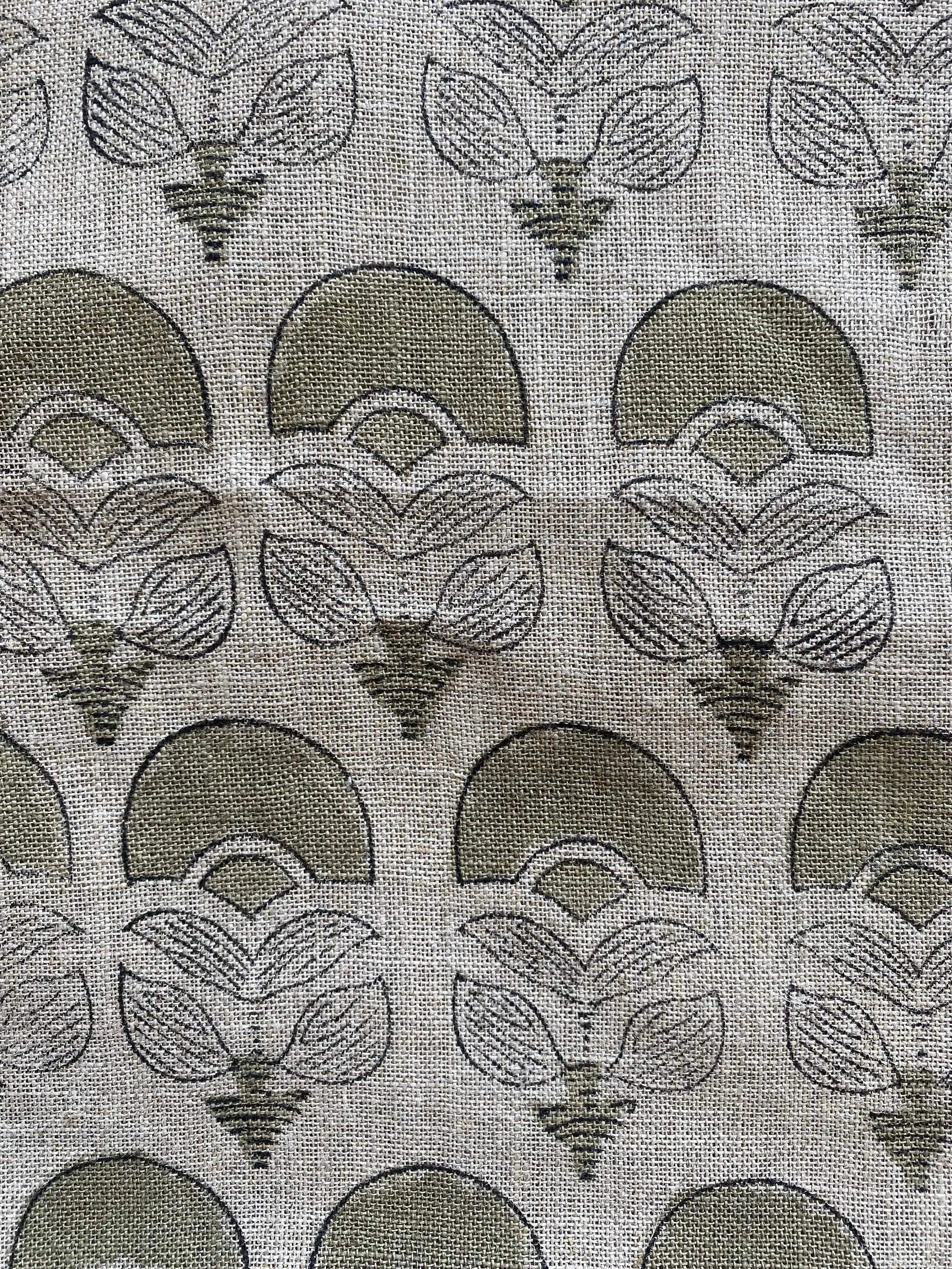 Hepburn Block Print Linen Fabric Sage Green Linen Fabric