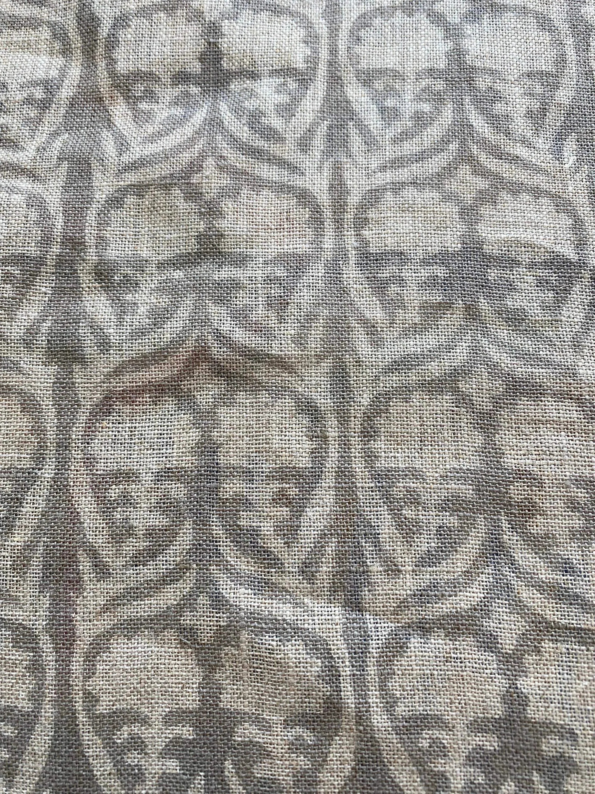 Henderson Floral Block Printed Linen Fabric Gray Linen Fabric