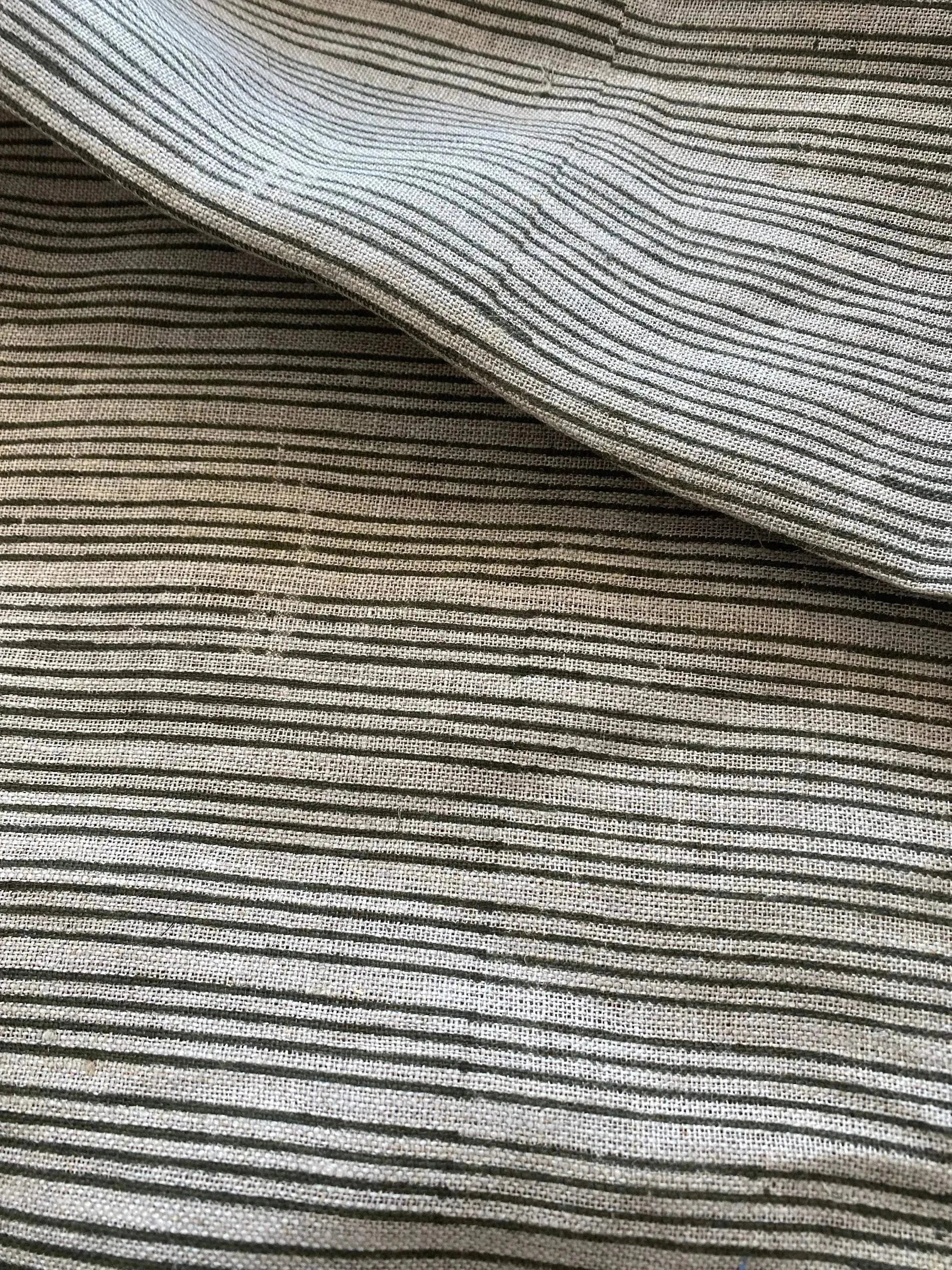 Natural Block Multistriped Heavy Linen Fabric for Upholstery - Maple Village Lane